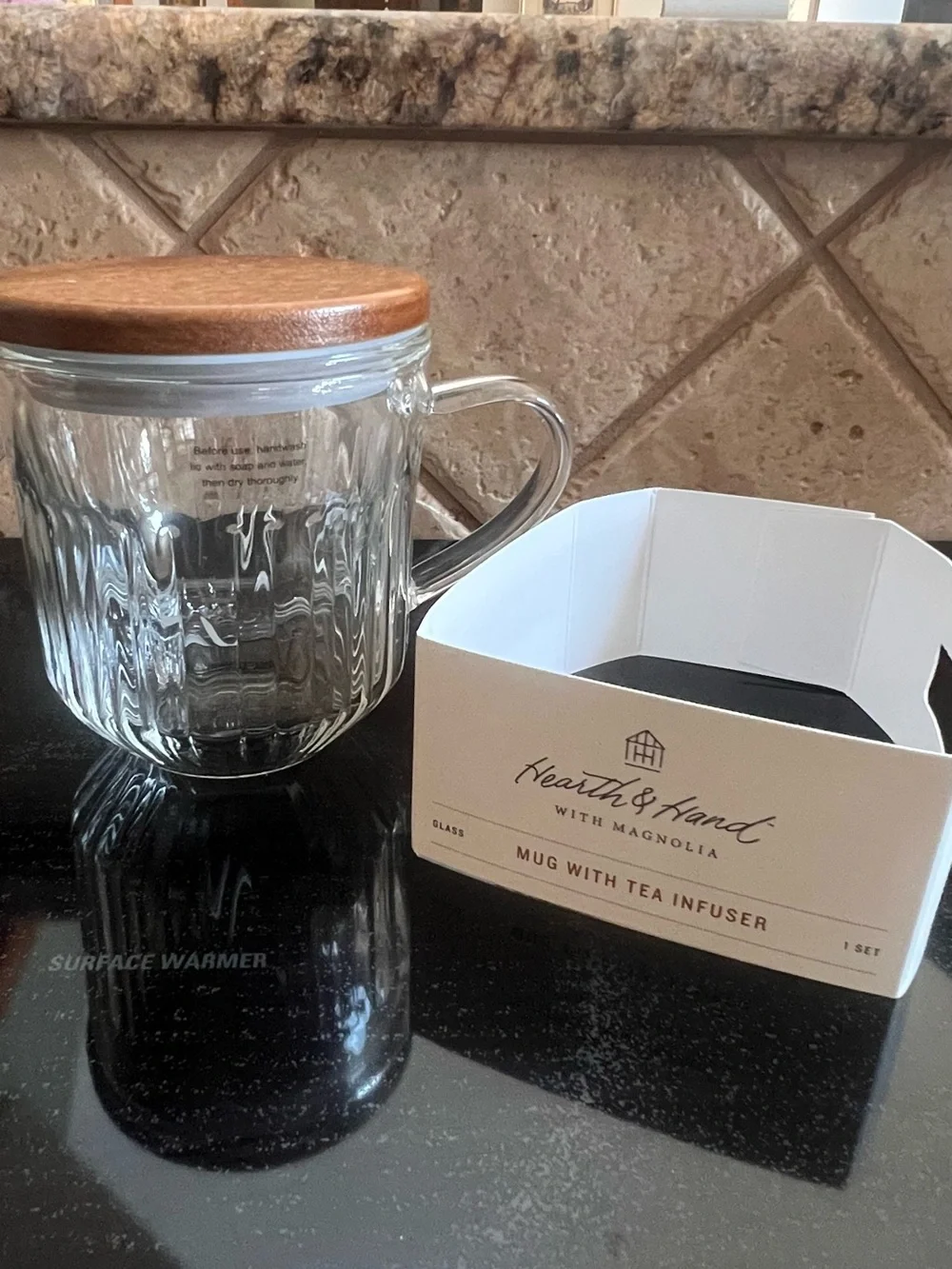 Hearth & Hand Glass Tea infuser Mug with Wood-Style Lid 15oz